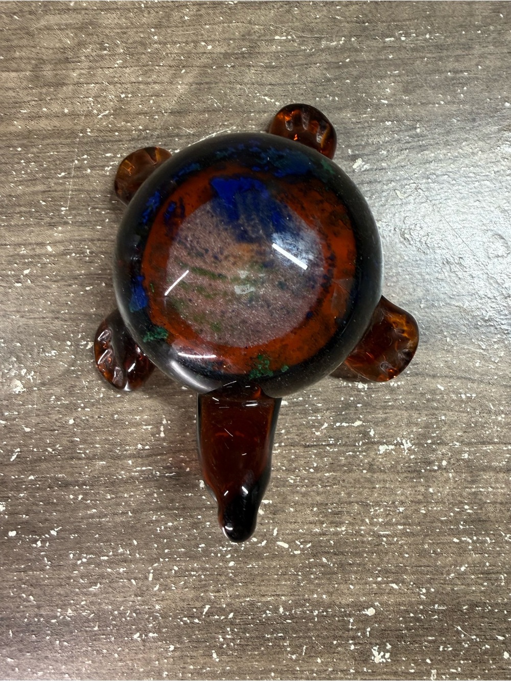 Hand Blown Art Glass Sea Turtle Figurine Amber Blue Green Studio Glass Paperweig